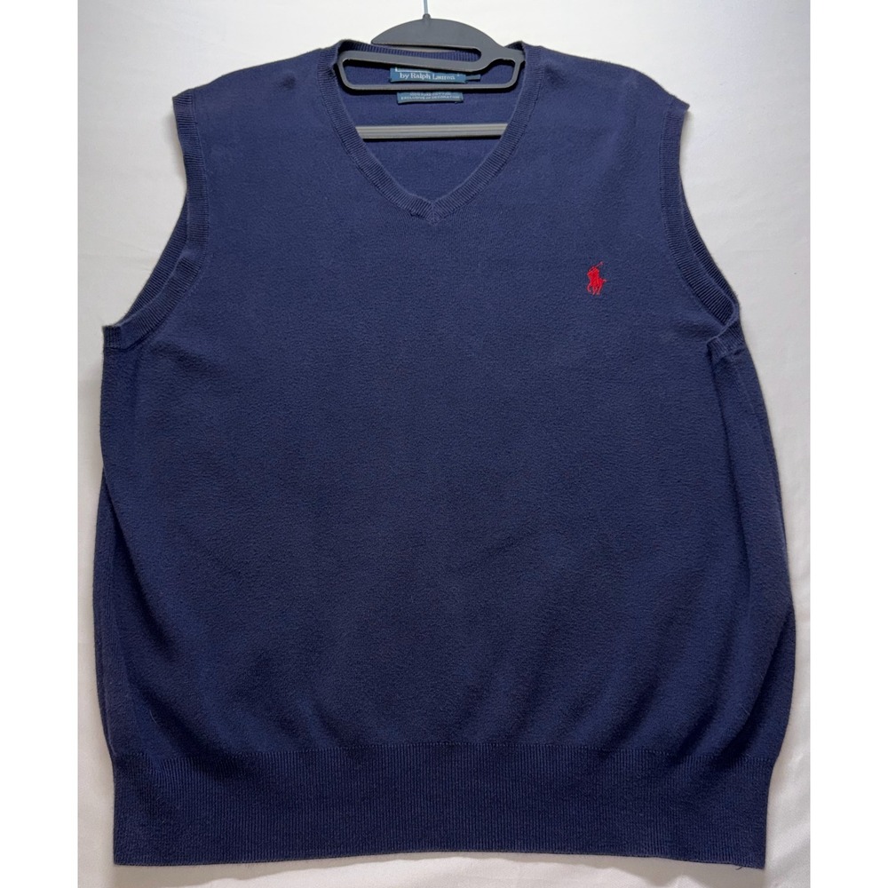 Polo Ralph Lauren Sweater Vest Mens Large Blue Pima Cotton V-Neck Preppy